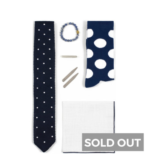 Kingsman Style Box Me My Suit & Tie blue knitted tie socks linen pocket square bracelet tie bar and collar stiffeners accessories for men suit