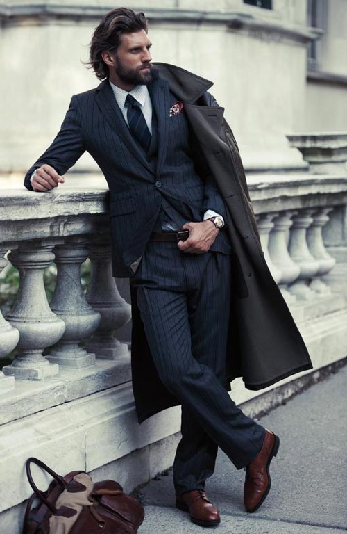 charcoal suit with burgundy shoes