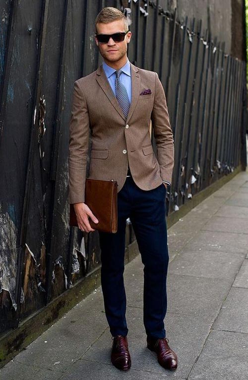 navy blue suit with burgundy shoes